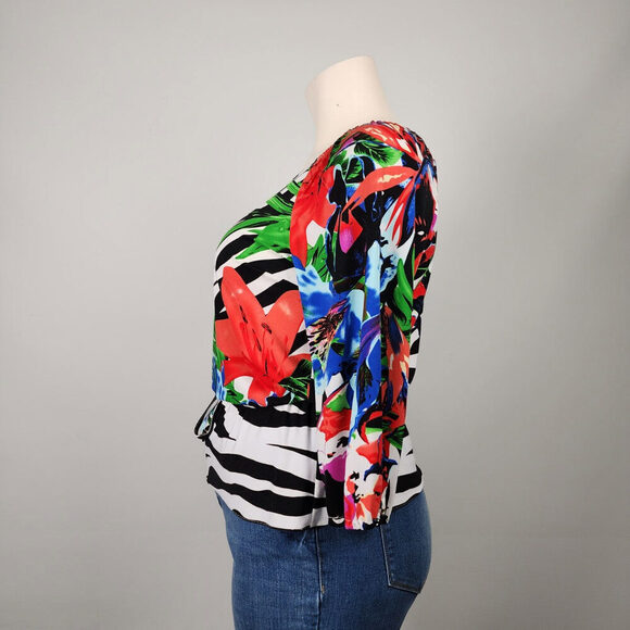 Joseph Ribkoff Tropical Print Top Size 12 - Picture 6 of 9